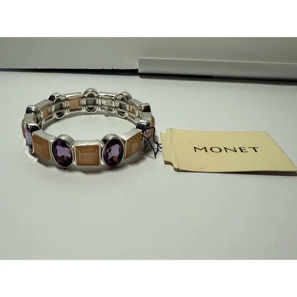 Monet Pink & Purple Stone Stretch Bracelet New